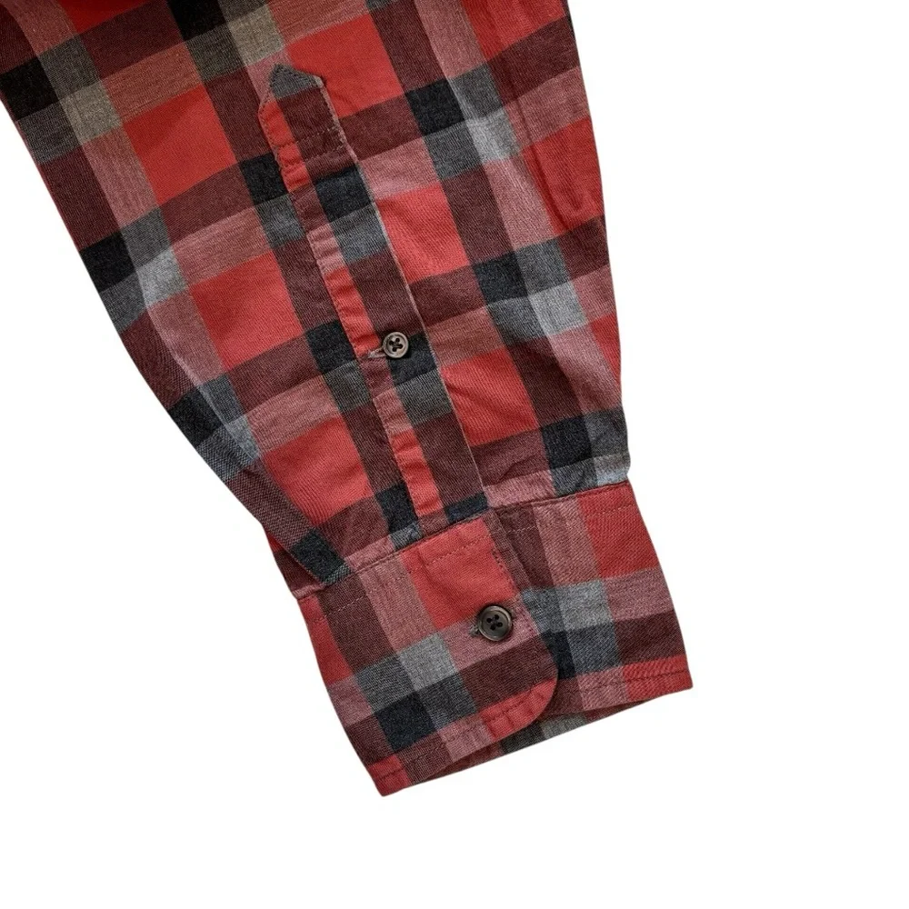 J.Crew 2-Ply Cotton Button Down Shirt Red Gray Black Check Plaid Long Sleeve L